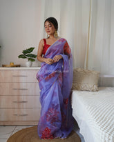 Heavy Beads Work Lavender Pure Organza Saree